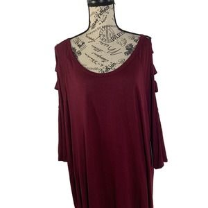Love Delirious Women’s Plus Size 3X Blouse Cold Shoulder 3/4 Sleeve Burgundy NEW